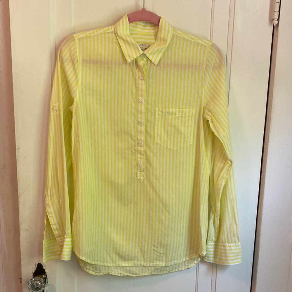 J. Crew Yellow & White Striped Roll tab sleeve shirt, XS